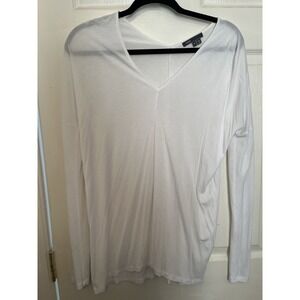Vince White V Neck Long Sleeve Top Shirt Small Silk Blend Minimalist Casual